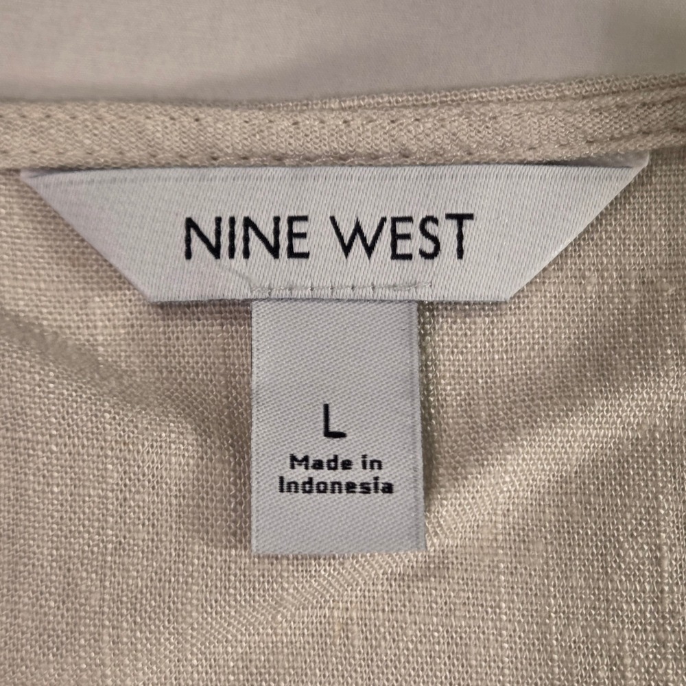 Nine West‎ Women's Cream Linen Blend Half Sleeve Tie Front Blouse Size L Cropped - Picture 3 of 11